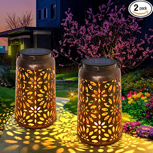 Photo 1 of 2 Pack Solar Lantern Light Outdoor, Hanging Lanterns Decorative Waterproof Metal LED Garden Lights, Outdoor Lamp Decorative Solar Powered Lanterns for Outside, Pation, Yard, Courtyard, Tree, Gift
