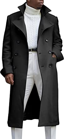 Photo 1 of Ebifin Men's Notch Lapel Double Breasted Long Trench Coat Casual Cotton Blend Peacoat. Small
