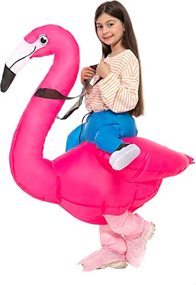 Photo 1 of IRETG Inflatable Ride-On Flamingo Costumes for Adult and Kids Funny Blow Up Suit for Halloween Christmas Holiday Party