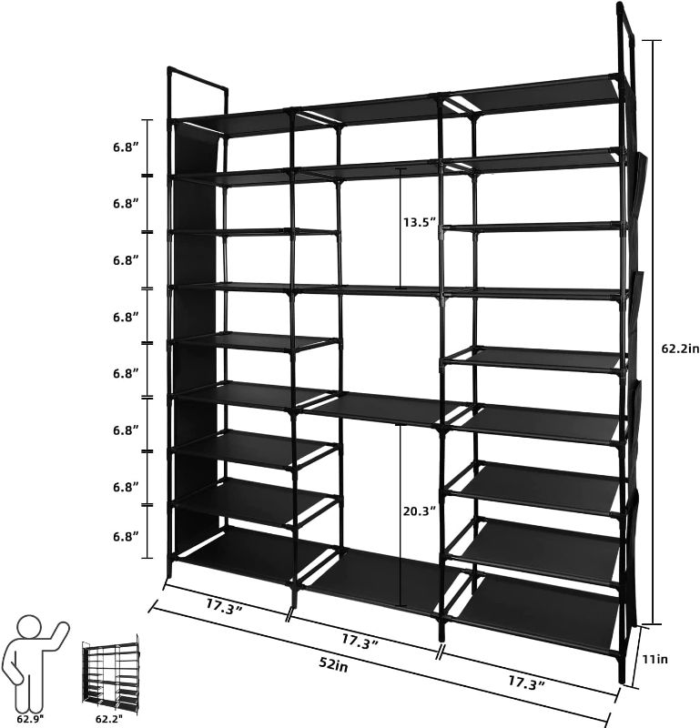 Photo 2 of 9 Tier Large Shoe Rack Stackable, Space Saving Shoe Storage Organizer 36-48 Pairs Vertical Non-Woven Tall Shoe Shelf Sturdy High Boots Rack with Side Pockets for Closet, Entryway and Garage