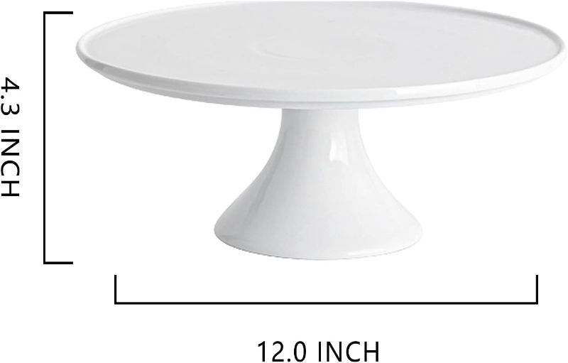 Photo 2 of 12-Inch Porcelain Cake Stand, Round Dessert Stand, Cake Stand for Dessert Table, White Round Ceramic Dessert Display Stands Cupcake Holder, Cupcake Stand for Wedding, Birthday Party, Baby Shower