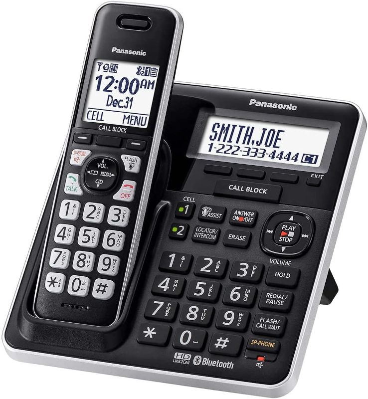 Photo 1 of Panasonic KX-TG985 Expandable Cordless Phone System Link2Cell Bluetooth - 5 Handsets DECT 6.0 Bluetooth, Voice Assist, Low Battery Alert, Answering Machine, Call Blocking, Talking Caller ID, Black