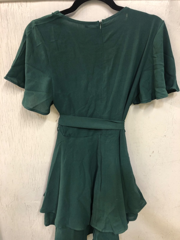 Photo 1 of DARK FOREST GREEN V NECK PARTY DRESS W SASH TO TIE AROUND WAIST, SIZE S
