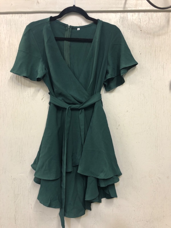 Photo 1 of DARK FOREST GREEN V NECK PARTY DRESS W SASH TO TIE AROUND WAIST, SIZE S