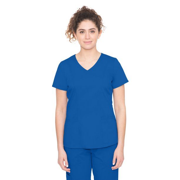 Photo 1 of Healing Hands Scrubs for Women Mock Wrap Neck Top, 2 Pocket Scrub Top, BLUE & SIZE XS