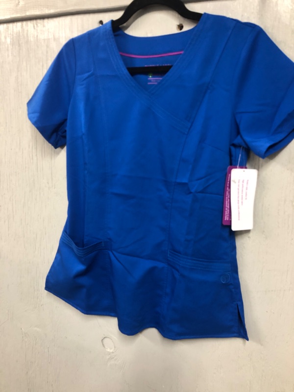 Photo 1 of Healing Hands Scrubs for Women Mock Wrap Neck Top, 2 Pocket Scrub Top, BLUE & SIZE XS