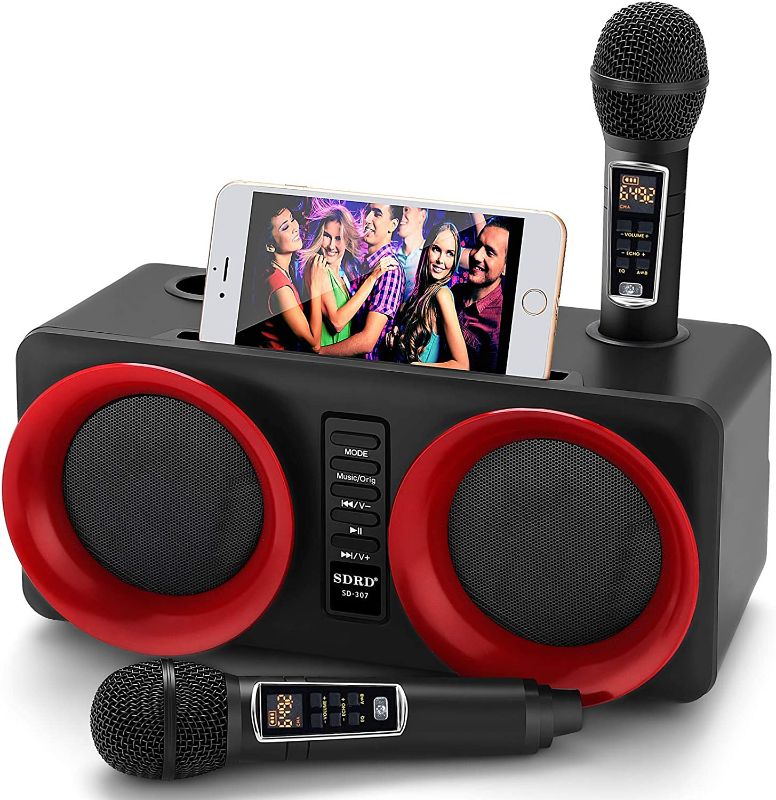 Photo 1 of Karaoke Machine, ALPOWL Portable PA Speaker System With 2 Wireless Microphone for Home Party, Meeting, Wedding, Church, Picnic, Outdoor/Indoor (Black)