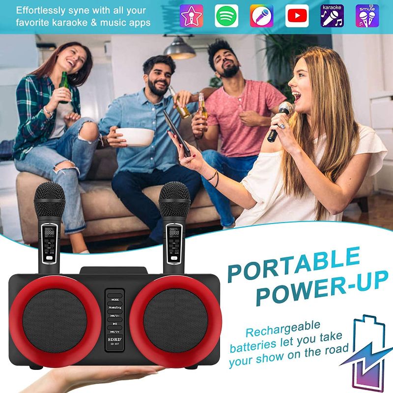 Photo 3 of Karaoke Machine, ALPOWL Portable PA Speaker System With 2 Wireless Microphone for Home Party, Meeting, Wedding, Church, Picnic, Outdoor/Indoor (Black)