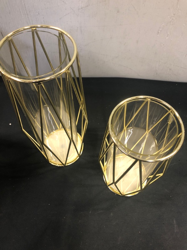 Photo 4 of 2Pcs/ Set Glass Flower Vase Metal Stand, Hand-Plated Geometric Centerpiece Gold, Glass Geometric Vases for Flowers Rose Centerpieces Home Table