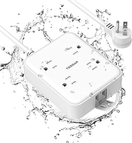 Photo 1 of Outdoor Power Strip Weatherproof, TESSAN Waterproof Surge Protector with 4 Outlets 2 USB, Extension Cord 6 ft, Overload Protection, Shockproof, Flat Plug, Mountable for Bathroom Patio Garden, White
