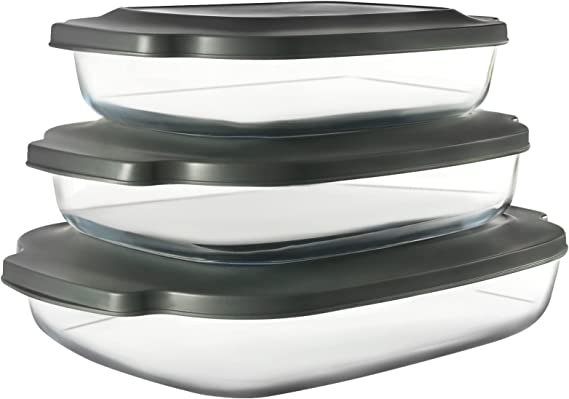 Photo 1 of 6-Piece Deep Glass Baking Dish Set, Rectangular Glass Bakeware Set with Lids, Baking Pans, Casserole Dishes for Lasagna, Leftovers, Cooking, Kitchen, Freezer-to-Oven Friendly, Space-saving ---- only big and small with lids 
