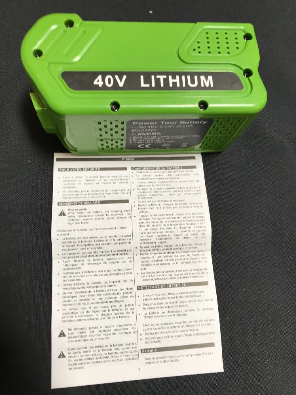 Photo 3 of 29472 40V 6.0Ah Replacement Battery Lithium-Ion for GreenWorks 29472 29462 29252 20202 22262 25312 25322 22272 27062 21242 G-Max 40 Volt Power Tools (Not for Gen 1)
