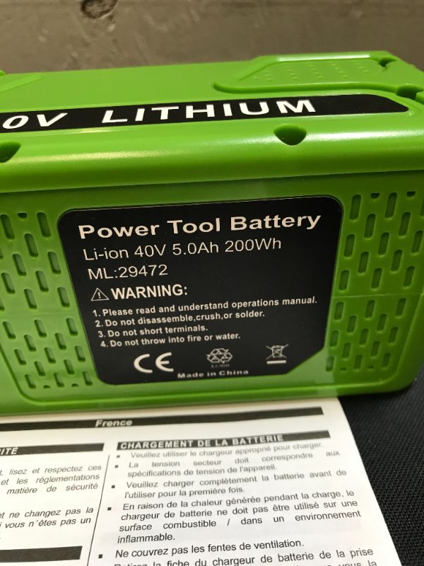 Photo 5 of 29472 40V 6.0Ah Replacement Battery Lithium-Ion for GreenWorks 29472 29462 29252 20202 22262 25312 25322 22272 27062 21242 G-Max 40 Volt Power Tools (Not for Gen 1)
