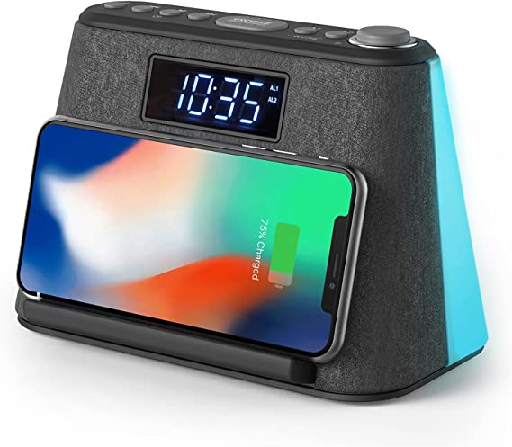 Photo 1 of Digital Alarm Clock Radio, Bedside LCD Alarm Clock with USB Charger & Wireless QI Charging, Bluetooth Speaker, FM Radio, RGB Mood LED Night Light Lamp, Dimmable Display and White Noise Machine
