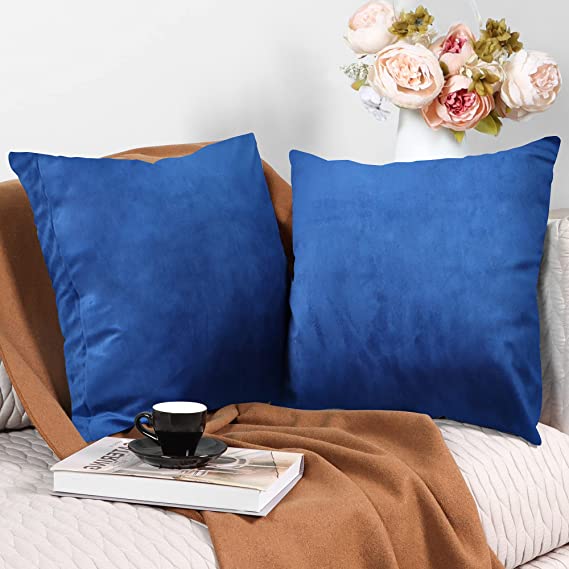 Photo 1 of Esiposs Throw Pillow Covers 18x18 Velvet Cushion Covers Decorative Pillowcases Square Pillow Protector for Sofa Bed Chair Couch Car Office Yard Outdoor, Set of 2, Navy Blue
