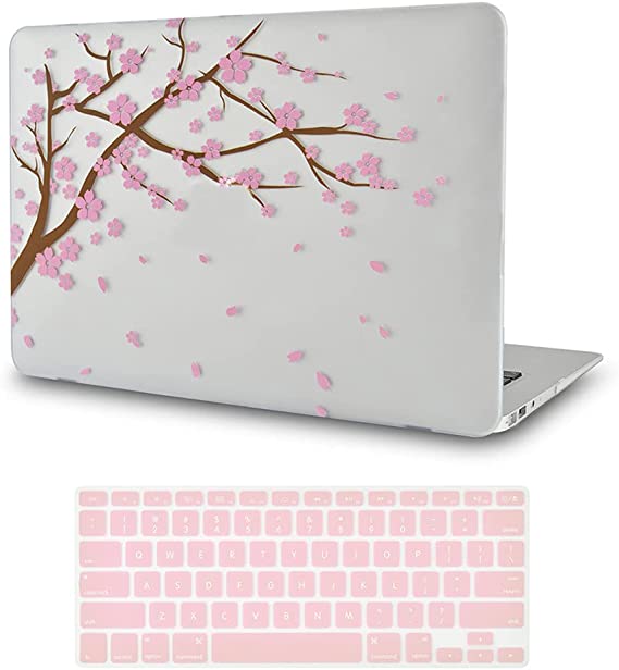 Photo 1 of TESSKRA 2 in 1 Case Compatible with MacBook Air 13 Inch (2018-2020) A1932 (Touch ID) Retina Display Rubberized Plastic Hard Shell Cover & Keyboard Cover (Cartoon Cherry Blossom)
