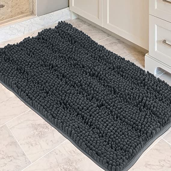 Photo 1 of Bathroom Rugs, Soft Chenille Bath Mat, Super Absorbent Water Bath Rugs, Striped Pattern Bath Mats for Bathroom Non Slip, Machine Washable, Bath Mats for Indoor and Bathroom Floor, 32"x20" Light Grey
