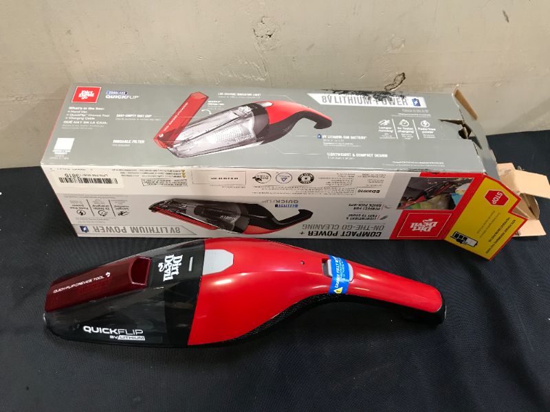 Photo 3 of Dirt Devil Handheld Cleaner Quick Flip 8 Volt Lithium Cordless Red Hand Vacuum BD30010 --- MISSING FILTER AND CHARGER 
