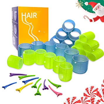 Photo 1 of [2022 Latest] RIYONHO Salon Hair Rollers, Large Sizes and Jumbo Sizes Hair Roller Sets, Self Grip Hair Rollers, 24 Hair Rollers, 1.7lnch and 2.5lnch, 10 Clips, Hair Curls, Suit for Many Hair Qualitys
