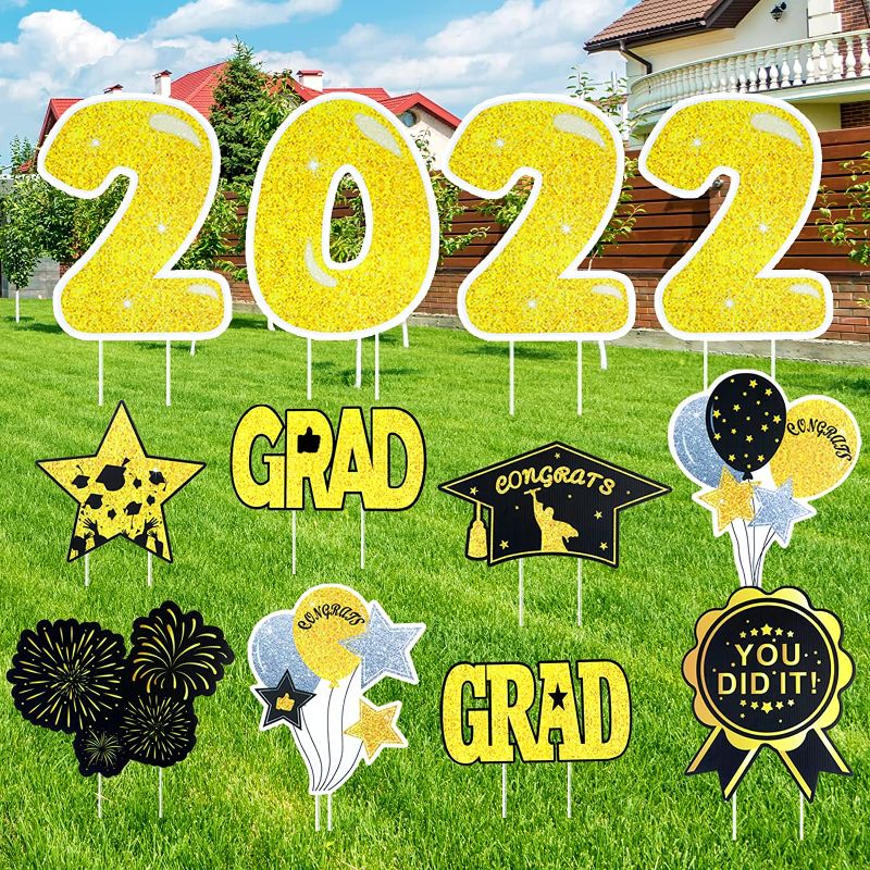 Photo 1 of 2022 Graduation Yard Signs - 12pcs 2022 Graduation Party Decoration Large Size with Stakes for Yard Outdoor Lawn Class 2022 Grad Congrats Photo Props Decoration Graduation Party Supplies
