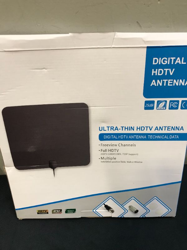 Photo 2 of [High Power Amplifier] HDTV Indoor Antenna Black Long Range 330 Mile Signal Reception; Hi-Power Amplified Antenna + 16.5 ft Coax Cable; Supports All HD Digital TV formats; Mata1 (US Company)
