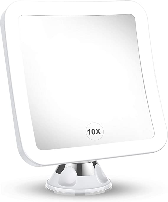 Photo 1 of 2022 Upgraded 10x Magnifying Lighted Makeup Mirror with Natural White LED Lights, 360°Swivel Portable Cordless Makeup Mirrors with Locking Suction Base for Home Bathroom Shower and Travel
