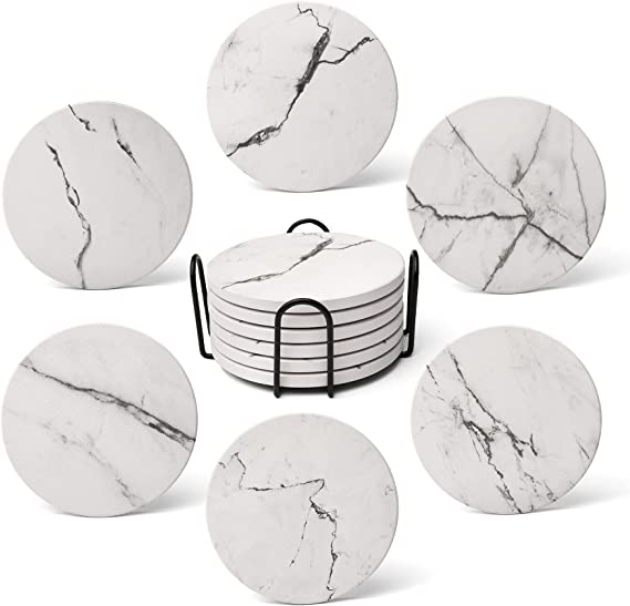 Photo 1 of 6 PC CERAMIC COASTERS --- MARBLE DESIGN 