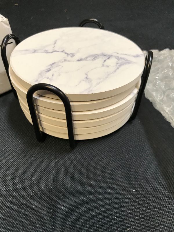 Photo 2 of 6 PC CERAMIC COASTERS --- MARBLE DESIGN 