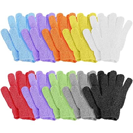 Photo 1 of 20 Pieces Exfoliating Gloves Exfoliating Body Scrub Gloves Double Sided Bathing Glove Bathing Glove Hand Scrub Glove Scrub Wash Mitt Body Scrubbing Glove for Women Men Girls Spa Massage, 9 Colors
