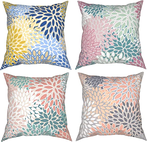 Photo 1 of Flower Pattern Accent Pillowcase Decorative Throw Pillow Case Cushion Covers for Home&Car Decor 18 x 18 Inch Set of 4
