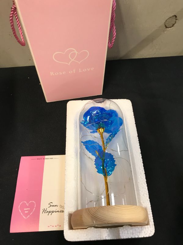 Photo 2 of Blue Rose Gifts for Her, Gifts for Mom from Daughter, Forever Light Up Rose Flowers Gift Roses in Glass Dome, Mothers Day, Valentines, Anniversary, Wedding, Gifts Idea for Mom, Girlfriend, Wife, Kids
