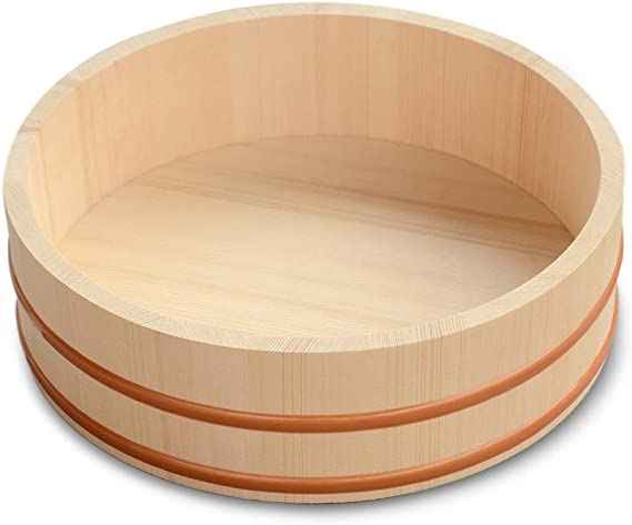 Photo 1 of 10.6 Inch Wooden Sushi Rice Bowl Hangiri Sushi Oke Rice Mixing Tub
