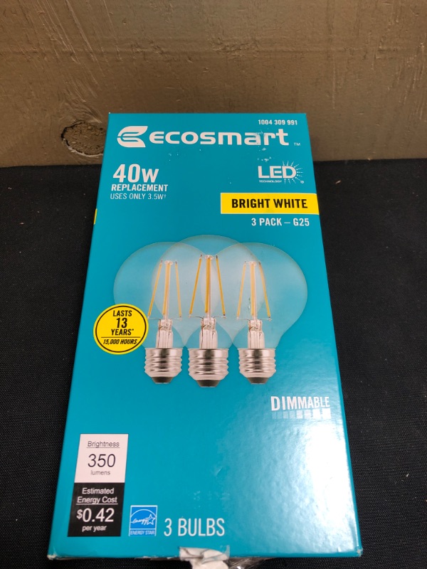 Photo 2 of 40-Watt Equivalent G25 Dimmable ENERGY STAR Clear Glass Filament Vintage Edison LED Light Bulb Bright White (3-Pack)
