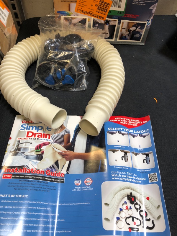 Photo 3 of 1-1/2 in. White Rubber Threaded All-in-One Drain Kit for Double Basin Sink
