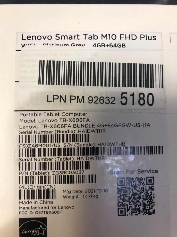 Photo 4 of Lenovo Smart Tab M10 Plus, FHD Android Tablet, Alexa-Enabled Smart Device, Octa-Core Processor, 64GB Storage, 4GB RAM, Wi-Fi, Bluetooth, Platinum Grey