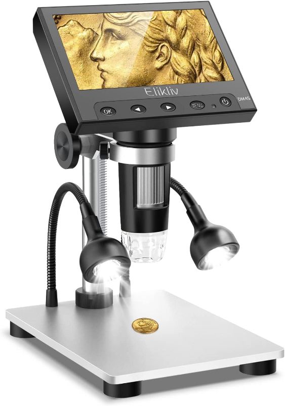 Photo 1 of Elikliv EDM4S Coin Microscope for Error Coins, 4.3'' 1000X LCD Digital Microscope with Screen 1080P USB Microscope Camera, 10 LED Fill Lights, Metal Stand, PC View, Compatible with Windows/Os