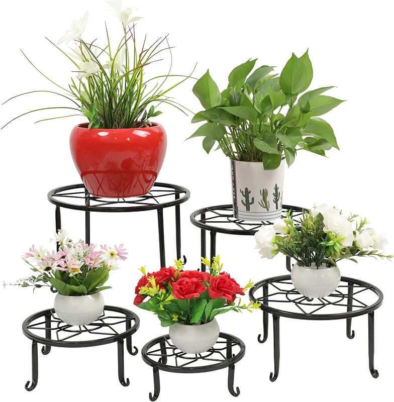Photo 1 of 5 Pack Metal Plant Stands,Heavy Duty Potted Holder for Flower Pot,Indoor Outdoor Metal Rustproof Iron Garden Container Round Supports Rack for Planter