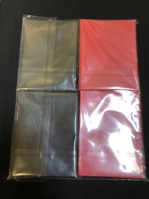 Photo 2 of 200 Count Penny Sleeves for Trading Cards, Soft Clear Red and Black Protectors Sleeves for Baseball Card MTG Pokemon TCG Yugioh Sports Cards Kpop Photocards