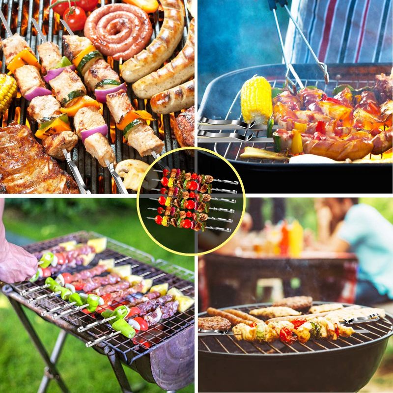 Photo 2 of 10PCS BBQ Barbecue Skewers, 17inch Skewers Stainless Steel Wide Flat Metal Reusable Dishwasher Safe Grill Tools Needles Sticks Kit for Dad Father's Gift