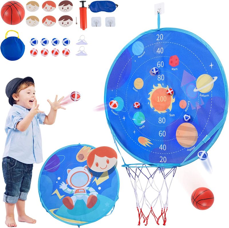 Photo 1 of 27.5" Giant Dart Board for Kids - 3 in 1 Collapsible Toddler Basketball Hoop Indoor for Kids Outdoor Toys Birthday Gifts for Kids Birthday Party Games for Kids (24 PCS)