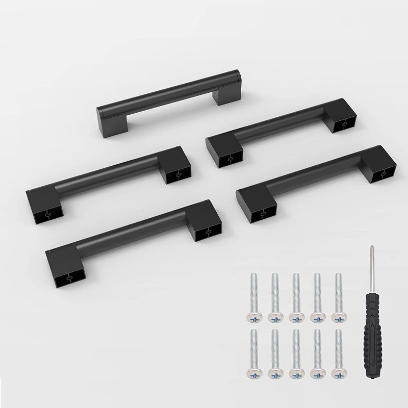 Photo 1 of 5 Packs 3-3/4"(96mm) Matte Black Cabinet Pulls, Round Bar Zinc Alloy Kitchen Drawer Handles, Modern Decorative Furniture Hardware for Kitchen, Bathroom, Closet, Dresser, Wardrobe