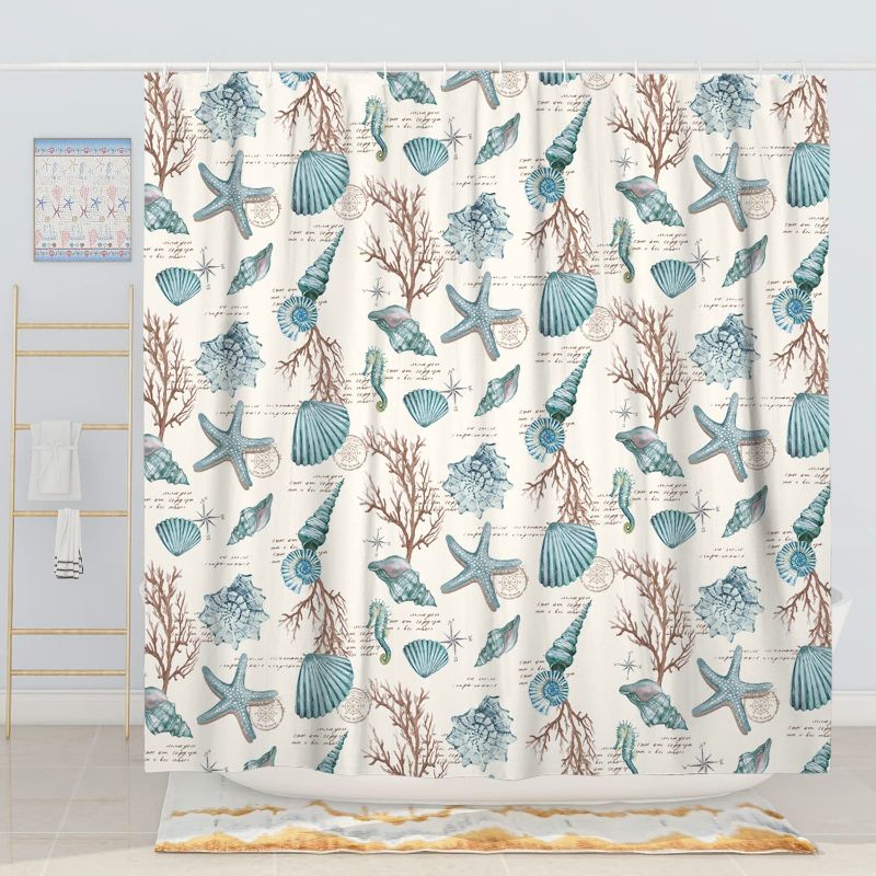 Photo 1 of DESIHOM Vintage Beach Theme Shower Curtain Coastal Shower Curtain Starfish Seashell Shower Curtain Summer Shower Curtain Polyester Fabric-72" x 72"