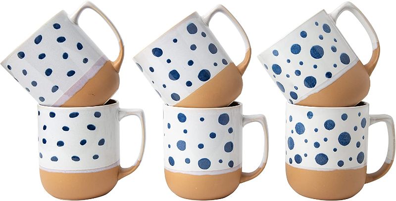 Photo 1 of 16 oz Ceramic Rustic Mugs - Set of 6 - Multicolor Farmhouse Mugs for Coffee, Tea & More - Dishwasher & Microwave Safe Novelty Mugs Made of Chip-Free Ceramic - Farmhouse Kitchen Décor - Polka Dots
