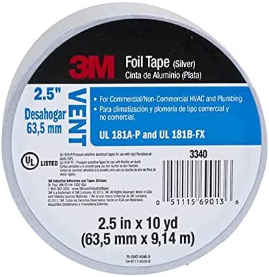 Photo 1 of 3M 3340 Foil Tape [UL 181 A & B listed/Linered]: 2-1/2 in. x 30 ft. (Silver)
