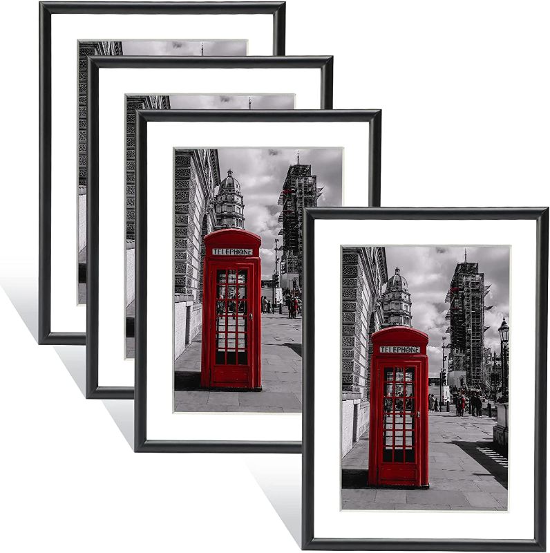 Photo 1 of 4x6 Picture Frame Black Matte Thin Modern Metal Set of 4, for Horizontal and Vertical Desk and Wall Mounting, Aluminum Floating Frames Fits 3x5 Photo with Mat or 4 X 6 Photos without Mats (Collage)
