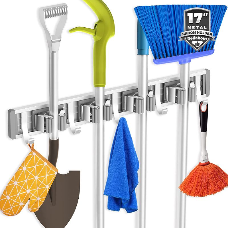 Photo 1 of Broom Holder Mop Hanger Wall Mount Metal Organization Garage Storage System Garden Kitchen Tool Organizer
