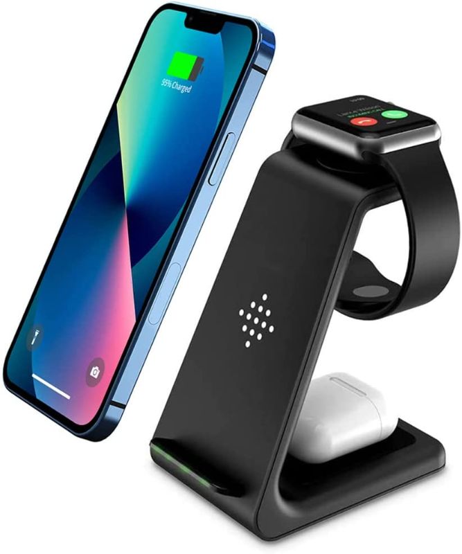 Photo 1 of Wireless Charger,3 in 1 Fast Wireless Charging Station Stand Dock for Apple Watch 7/6/SE/5/4/3/2, Airpods Pro 2, iPhone 13/13 Pro/13Pro Max/12/12Pro/12Pro Max/SE/X/XR/XS/8 Plus,Qi Android Phone
