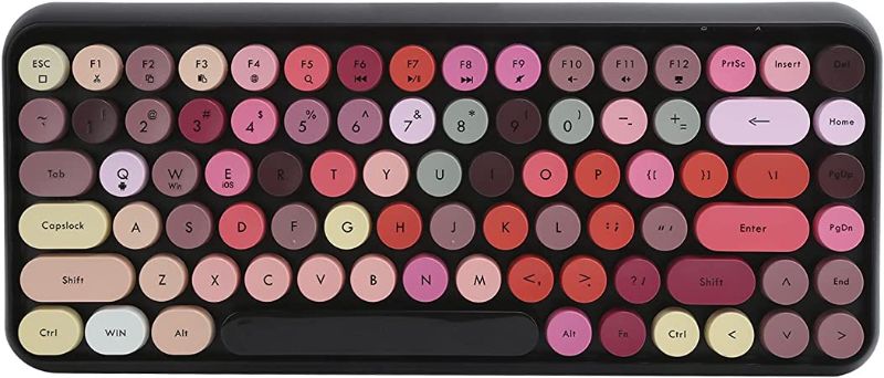 Photo 1 of Wireless Keyboard, 84 Keys Bluetooth Wireless Keyboard Portable PC Keyboard Retro Round Keycap Gaming Office Supplies Easy to Use 308I(Rainbow Colors)
