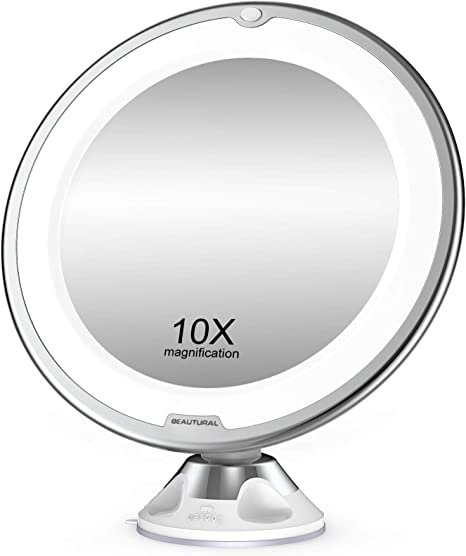 Photo 1 of Beautural 10X Magnifying Makeup Mirror with Lights, Lighted Magnifying Vanity Makeup Mirror for Home Tabletop Bathroom Shower Travel, 360 Degree Rotation, Powerful Suction Cup
