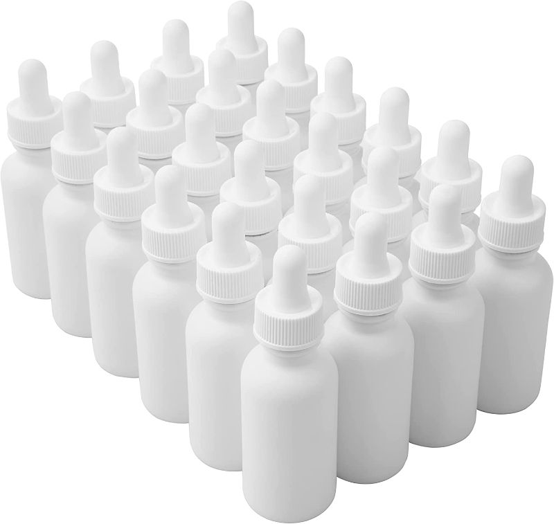 Photo 1 of 24 Pack White Coated Boston Round Essential Oils Aromatherapy Glass Bottles Jar With White dropper cap, 1oz
